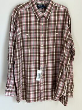 NEW Polo Ralph Lauren Vintage Emmons Shirt Brown Pink Plaid Mens XXL 2X